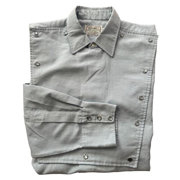 VTG H Bar C California Ranchwear Placket chambray  Bib long tail shirt medium - Picture 2 of 16